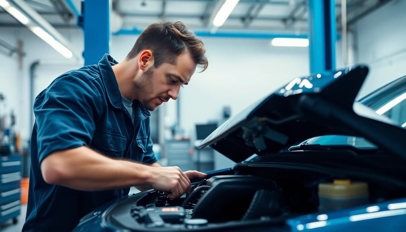 Motorschaden Ankauf – Fachmann überprüft einen beschädigten Wagen in einer professionellen Werkstatt.