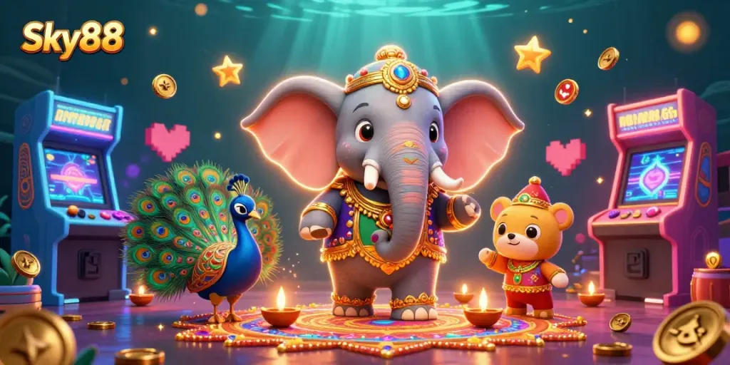 Experience exciting gameplay at Sky88 with vibrant characters and colorful casino elements.