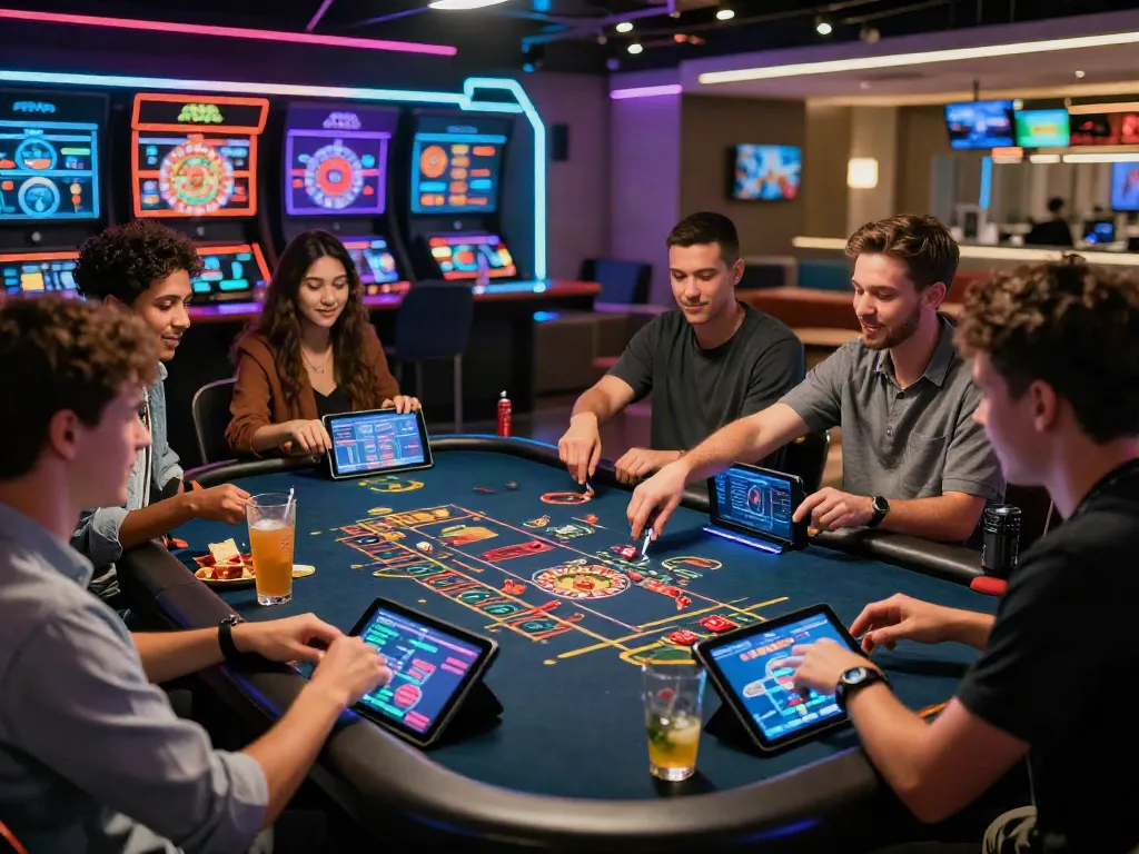 Exciting gameplay at https://iwinnk.jp.net/, showcasing friends enjoying live casino games in a vibrant digital setting.