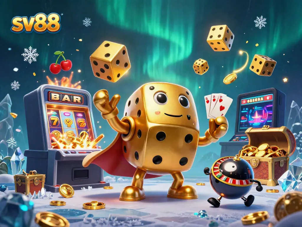 Win big at sv88 with a vibrant, engaging casino-themed 3D illustration showcasing dynamic characters and exciting game elements.