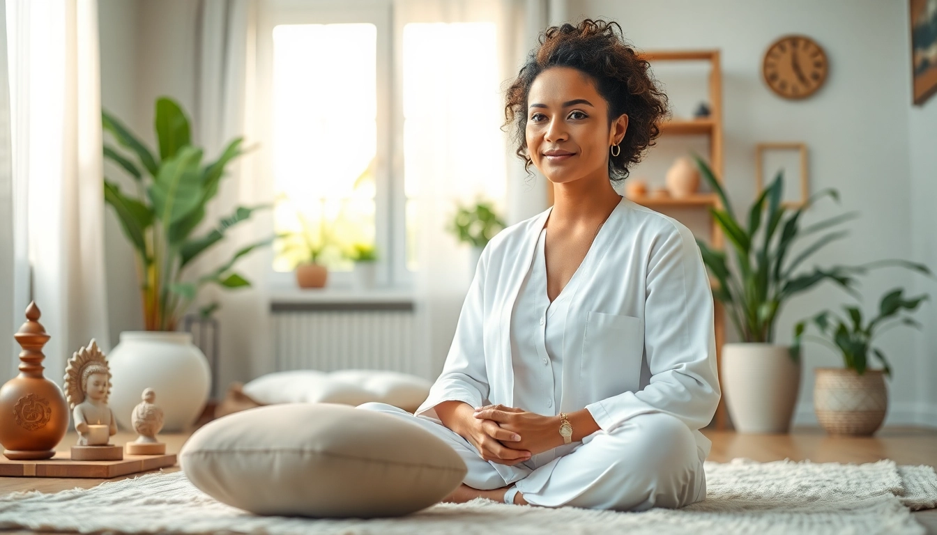 Reinkarnationstherapie in einer entspannenden Therapieumgebung mit beruhigenden Elementen.