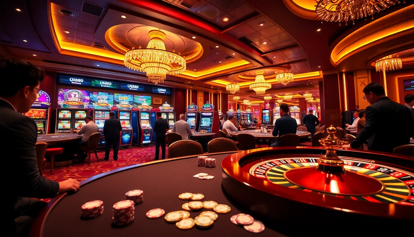 Experience excitement at U888 online casino with players engaging at vibrant gaming tables.