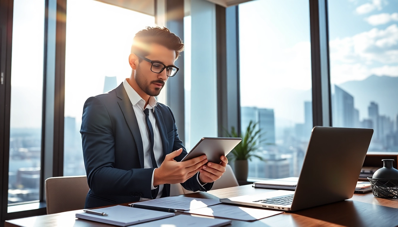 Headhunter Schweiz berät professionelle Klienten in einem modernen Büro mit Stadtansicht.